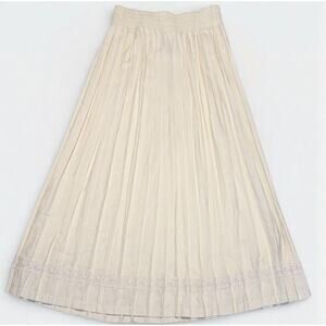 Vintage 90s OBR Cream Pleated Maxi Skirt Sz M Lace Trim Romantic Prairie Cottage